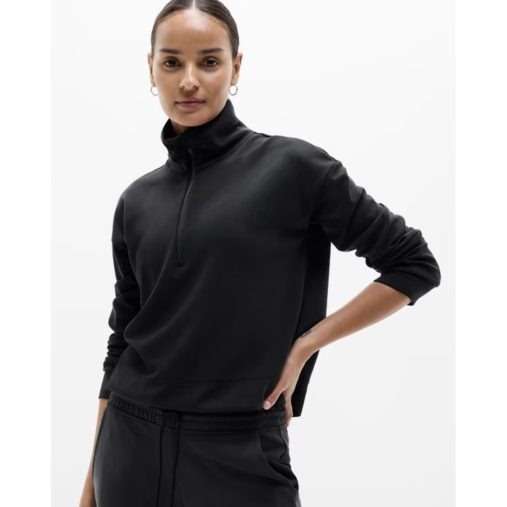 Athleta Seasoft Quarter Zip Pullover Black TENCEL Modal Suede Soft Women's SP
